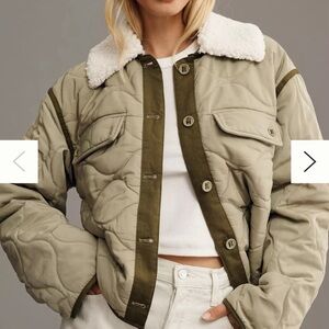 Anthropologie Quilted Sherpa Collar Shacket